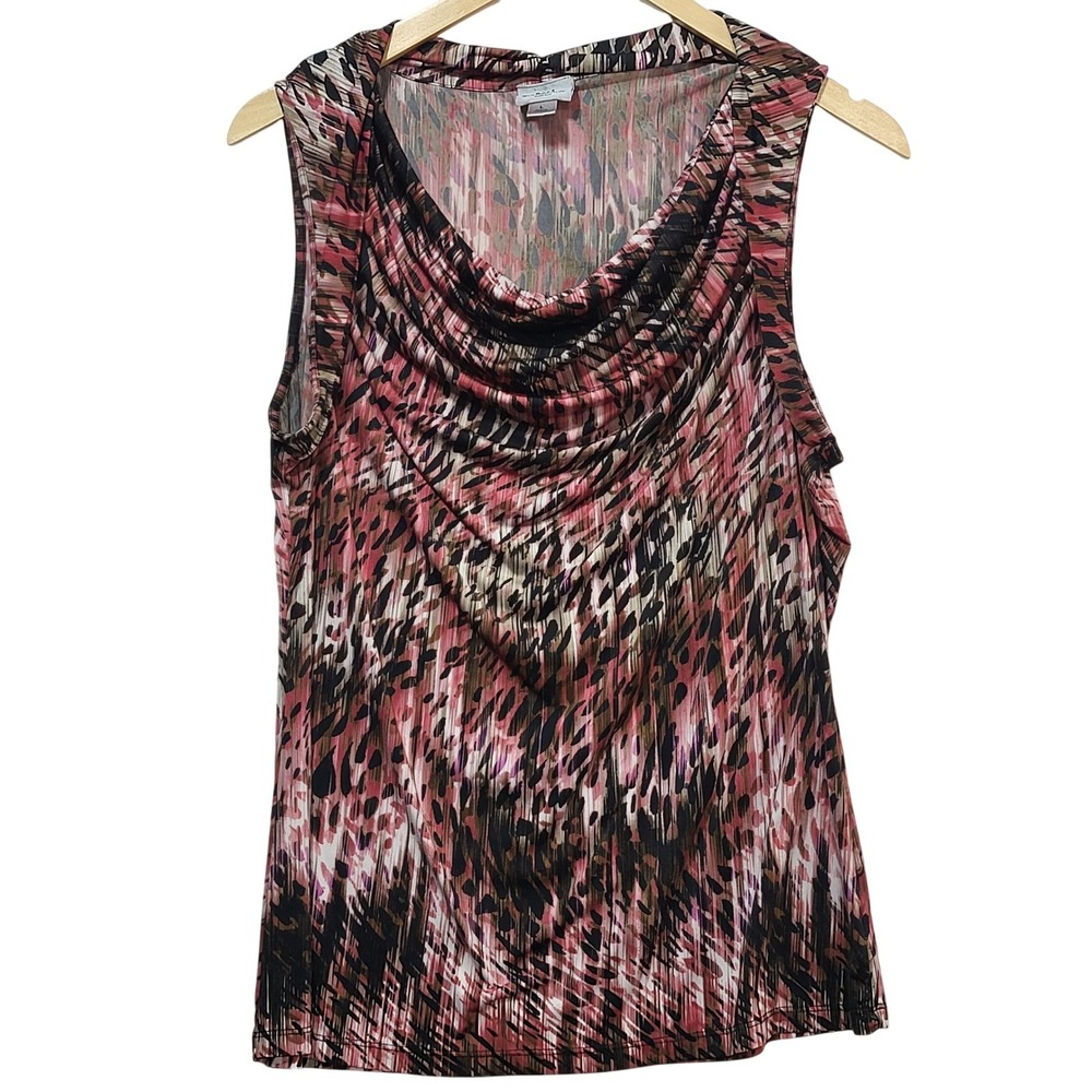 Worthington Sleeveless Cowl Neck Blouse in Pink, Black & Cream